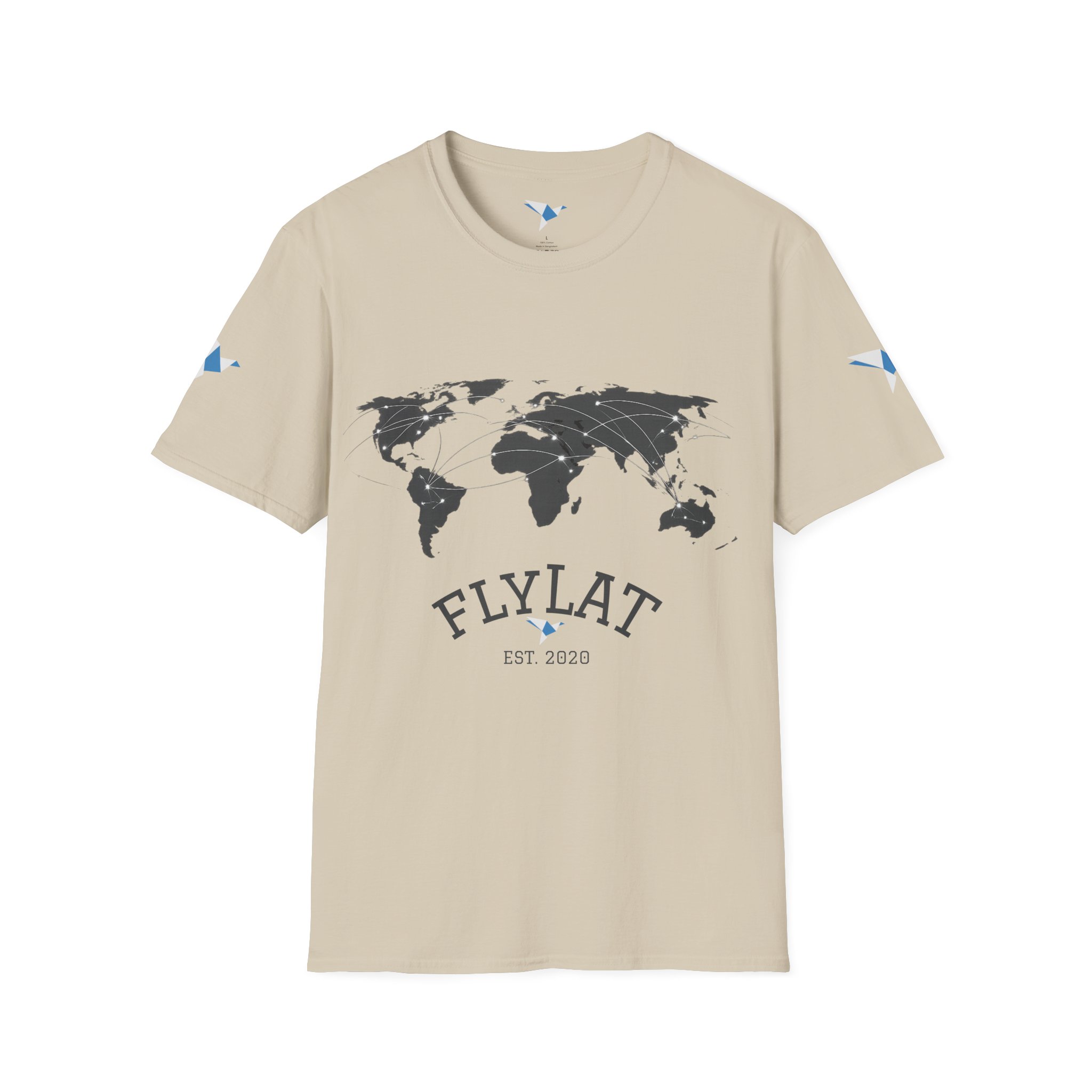World Map 'FLYLAT' Travel T-Shirt — Est. 2020 Graphic Tee for Travelers - Image 9