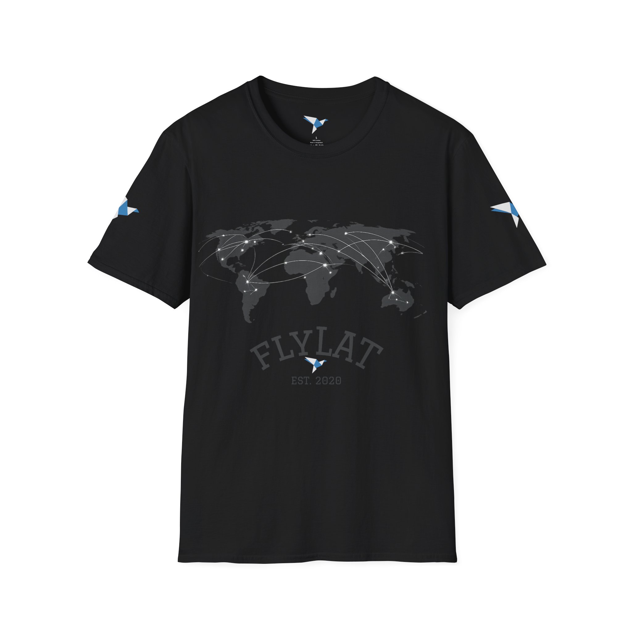 World Map 'FLYLAT' Travel T-Shirt — Est. 2020 Graphic Tee for Travelers - Image 5